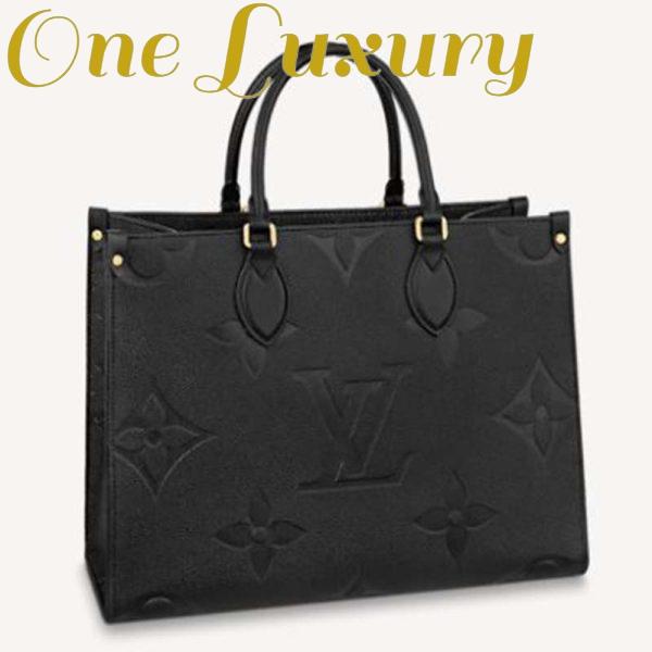 Replica Louis Vuitton Women Onthego MM Tote Bag Black Embossed Grained Cowhide