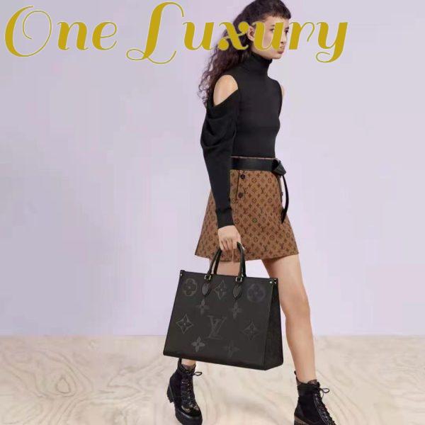 Replica Louis Vuitton Women Onthego MM Tote Bag Black Embossed Grained Cowhide 12