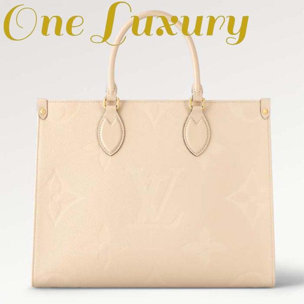 Replica Louis Vuitton Women Onthego MM Tote Bag Crème Beige Embossed Grained Cowhide Leather