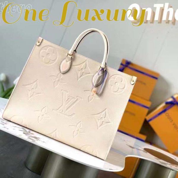 Replica Louis Vuitton Women Onthego MM Tote Bag Crème Beige Embossed Grained Cowhide Leather 3