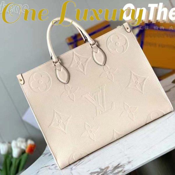 Replica Louis Vuitton Women Onthego MM Tote Bag Crème Beige Embossed Grained Cowhide Leather 4