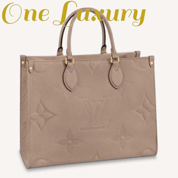 Replica Louis Vuitton Women Onthego MM Tote Bag Tourterelle Beige Embossed Grained Cowhide