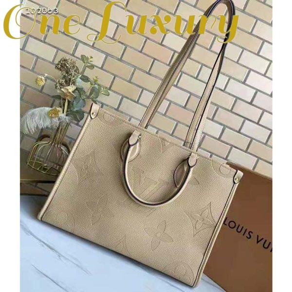 Replica Louis Vuitton Women Onthego MM Tote Bag Tourterelle Beige Embossed Grained Cowhide 3