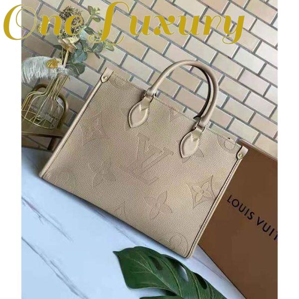 Replica Louis Vuitton Women Onthego MM Tote Bag Tourterelle Beige Embossed Grained Cowhide 5