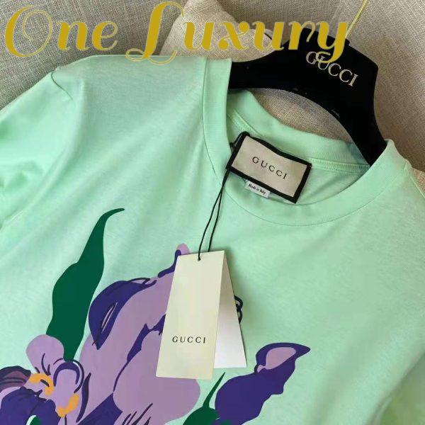 Replica Gucci Men Ken Scott Print Cotton T-Shirt Purple Flower Crewneck Oversize Fit-Lime 7