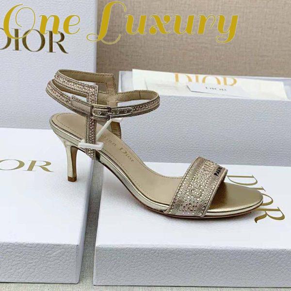 Replica Dior Women Dway Heeled Sandal Gold-Tone Cotton Embroidered with Metallic Thread and Strass 7