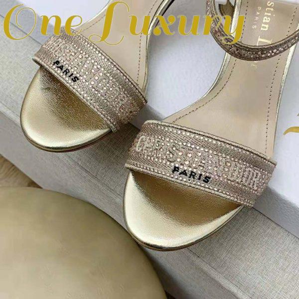 Replica Dior Women Dway Heeled Sandal Gold-Tone Cotton Embroidered with Metallic Thread and Strass 11