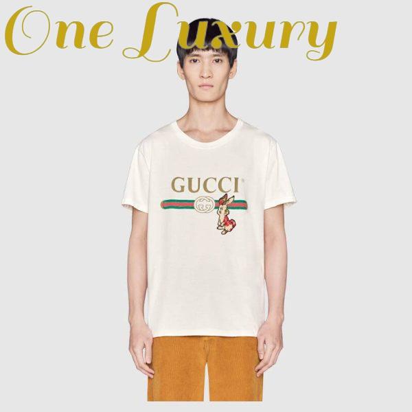 Replica Gucci Men Oversize T-Shirt with Gucci Logo and Rabbit-Beige 3