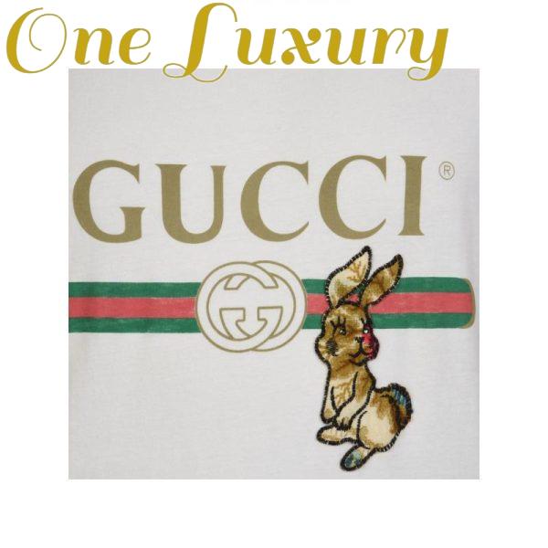Replica Gucci Men Oversize T-Shirt with Gucci Logo and Rabbit-Beige 5