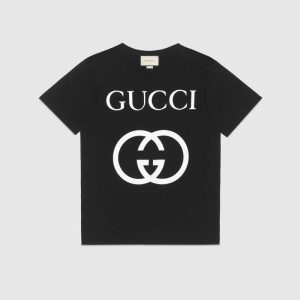 Replica Gucci Men Oversize T-Shirt with Interlocking G-Black