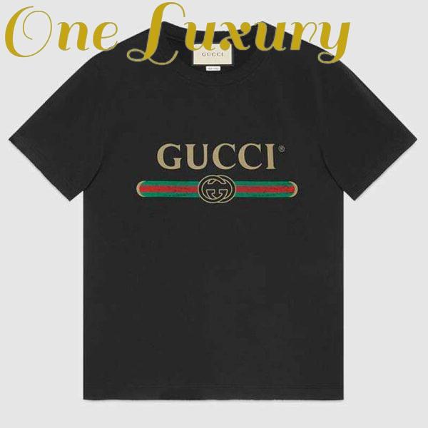 Replica Gucci Men Oversize Washed T-Shirt with Gucci Logo Black Washed Cotton Jersey