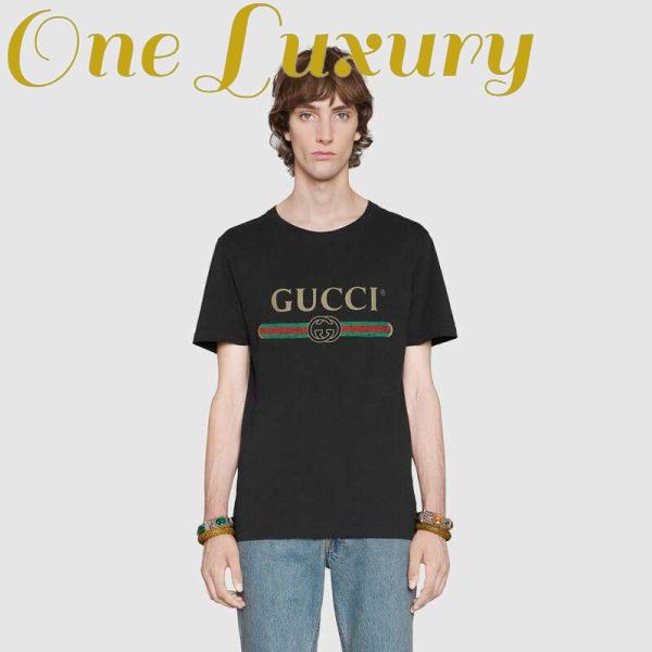 Replica Gucci Men Oversize Washed T-Shirt with Gucci Logo Black Washed Cotton Jersey 11