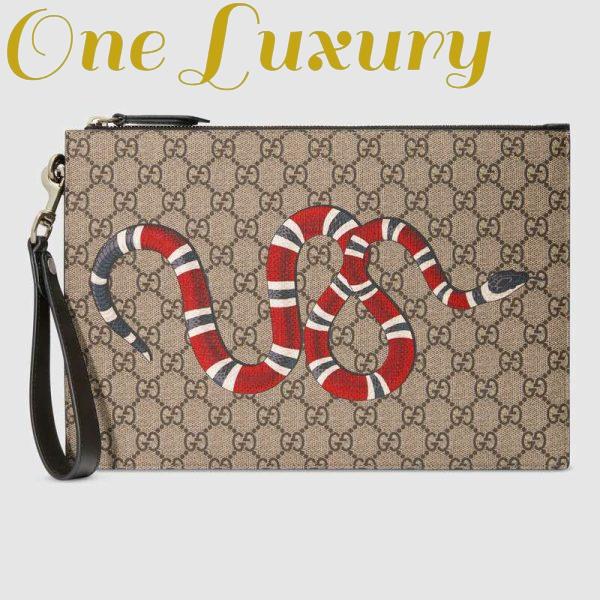 Replica Gucci GG Men Gucci Bestiary Pouch with Kingsnake in Beige/Ebony GG Supreme Canvas