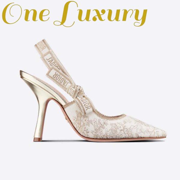 Replica Dior Women J adior Slingback Pump White and Gold-Tone Toile de Jouy Embroidered Cotton