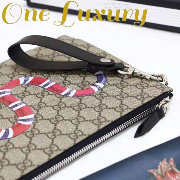 Replica Gucci GG Men Gucci Bestiary Pouch with Kingsnake in Beige/Ebony GG Supreme Canvas 11
