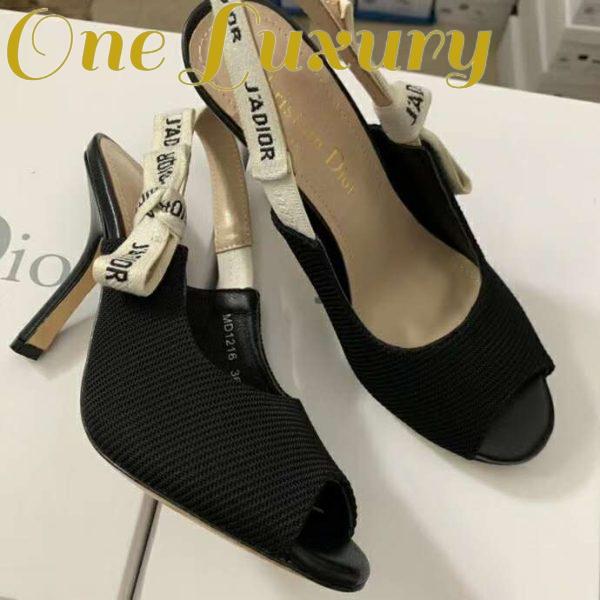 Replica Dior Women J’Adior Heeled Sandal Black Technical Fabric Embroidered Cotton Flat Bow 3