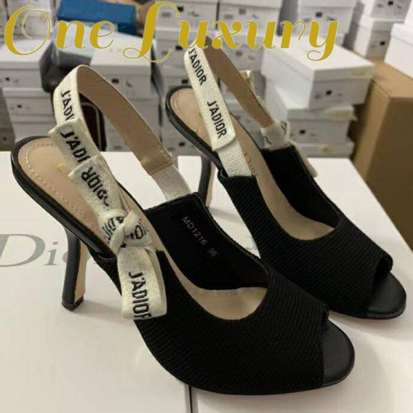 Replica Dior Women J’Adior Heeled Sandal Black Technical Fabric Embroidered Cotton Flat Bow 4