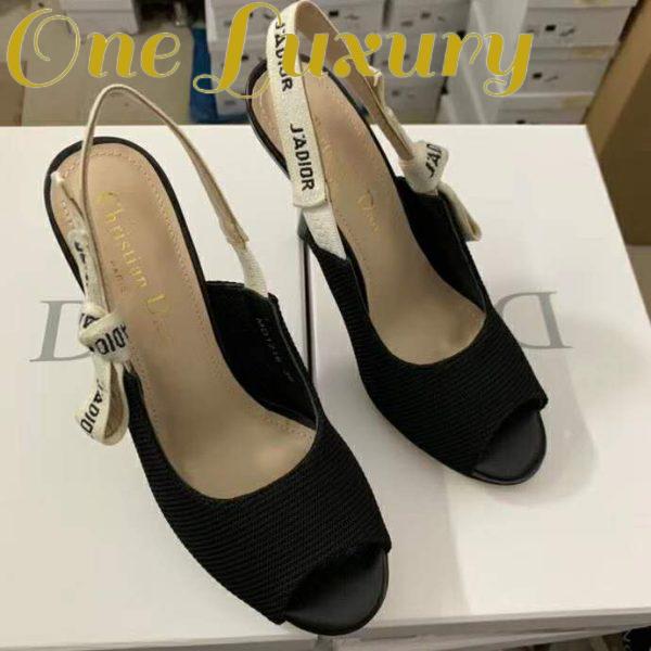 Replica Dior Women J’Adior Heeled Sandal Black Technical Fabric Embroidered Cotton Flat Bow 6