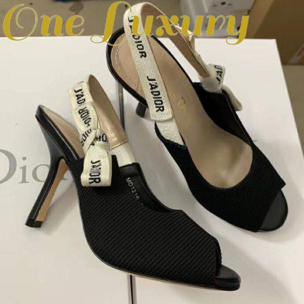 Replica Dior Women J’Adior Heeled Sandal Black Technical Fabric Embroidered Cotton Flat Bow 7