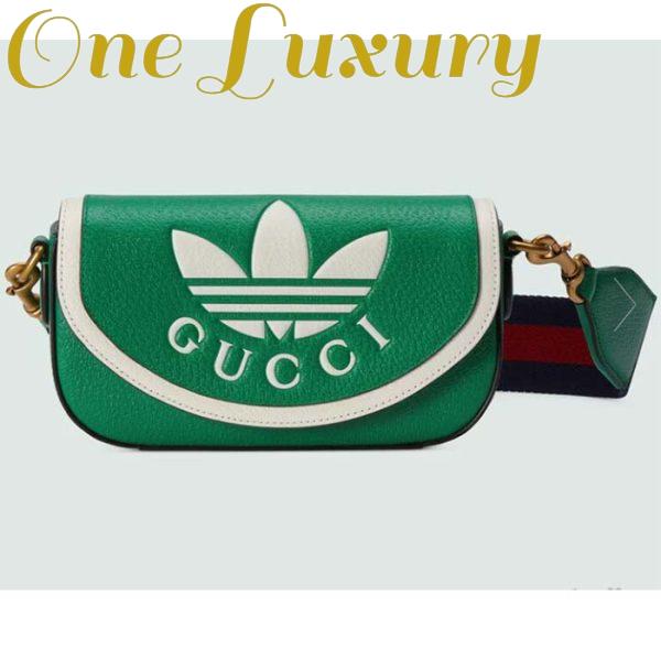 Replica Gucci Unisex GG Adidas x Gucci Mini Bag Green Leather Off White Trefoil Print 2