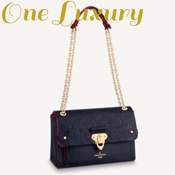 Replica Louis Vuitton Women Vavin PM Handbag Navy Blue Red Embossed Supple Grained Cowhide