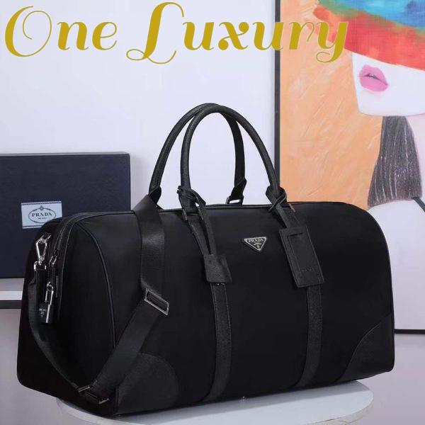 Replica Prada Unisex Re-Nylon Saffiano Leather Handles Duffle Black Bag 4