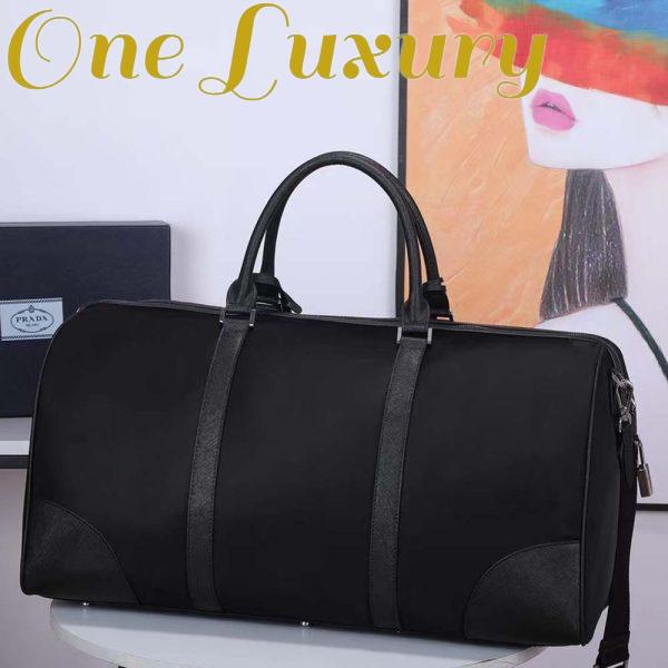 Replica Prada Unisex Re-Nylon Saffiano Leather Handles Duffle Black Bag 5