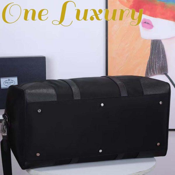 Replica Prada Unisex Re-Nylon Saffiano Leather Handles Duffle Black Bag 6