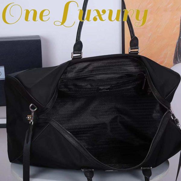 Replica Prada Unisex Re-Nylon Saffiano Leather Handles Duffle Black Bag 7
