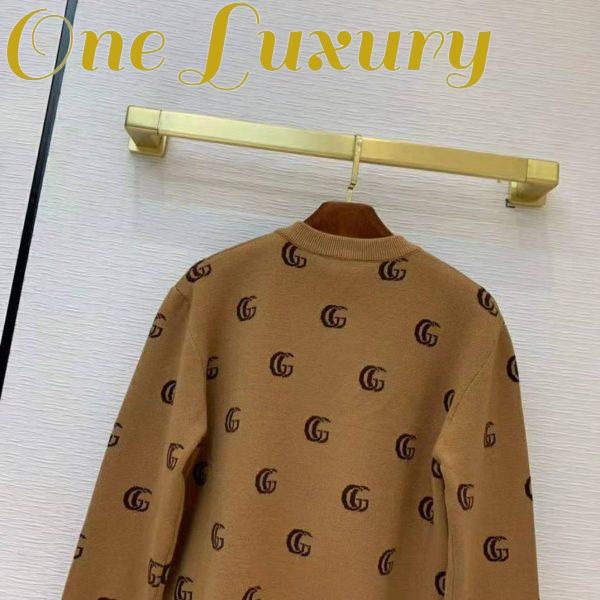 Replica Gucci Men Double G Jacquard Wool V-Neck Sweater Camel and Brown 7