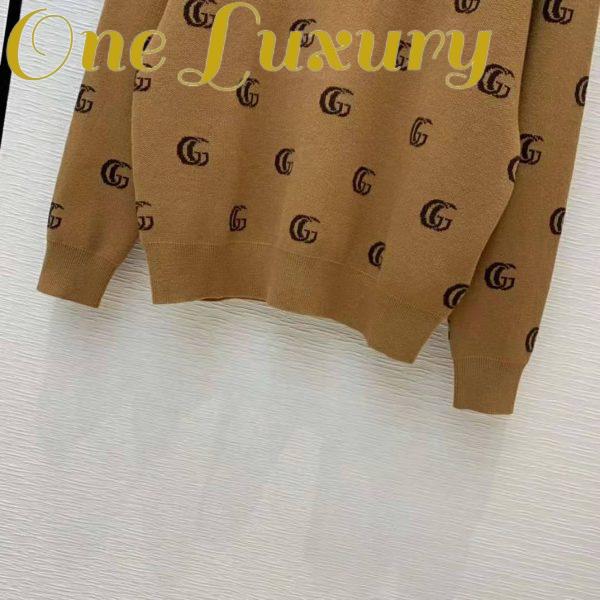 Replica Gucci Men Double G Jacquard Wool V-Neck Sweater Camel and Brown 10