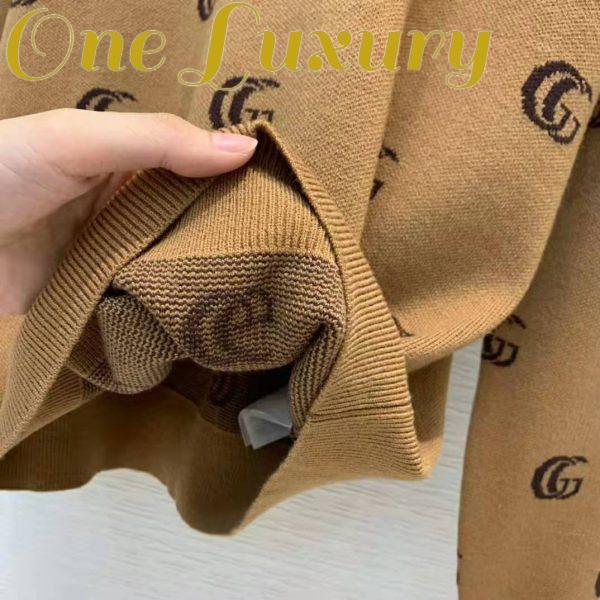 Replica Gucci Men Double G Jacquard Wool V-Neck Sweater Camel and Brown 11