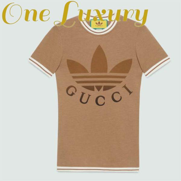 Replica Gucci Men GG Adidas x Gucci Cotton T-Shirt Camel Jersey Trefoil Print Crewneck