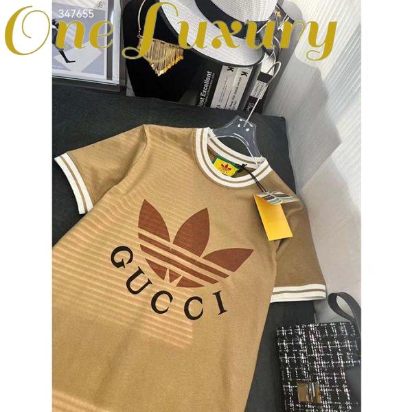 Replica Gucci Men GG Adidas x Gucci Cotton T-Shirt Camel Jersey Trefoil Print Crewneck 6