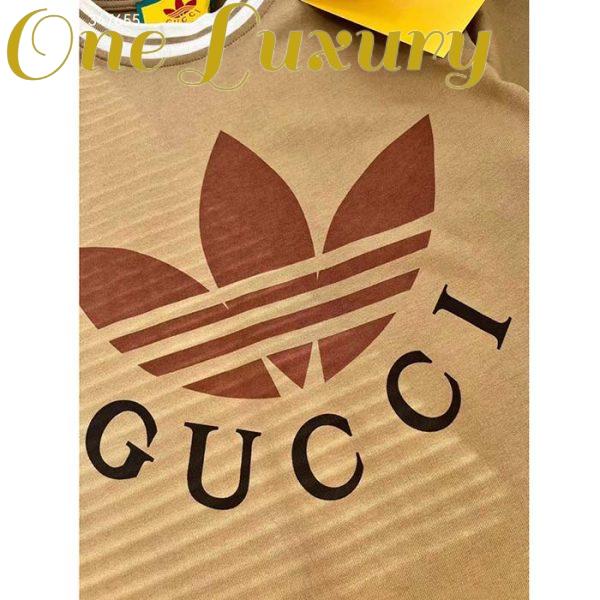 Replica Gucci Men GG Adidas x Gucci Cotton T-Shirt Camel Jersey Trefoil Print Crewneck 8