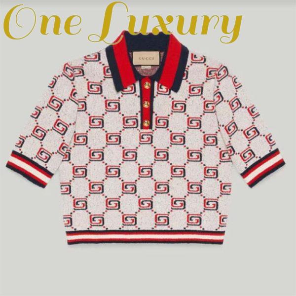 Replica Gucci Men GG Cotton Jacquard Polo Shirt Ivory Red Polo Collar Short Sleeves