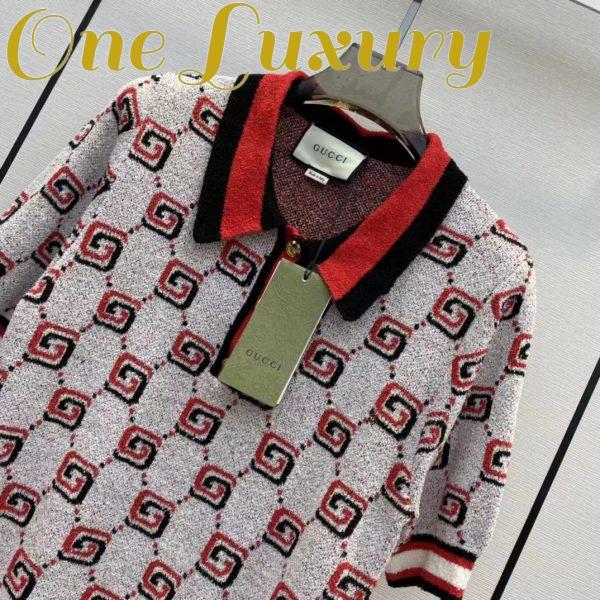 Replica Gucci Men GG Cotton Jacquard Polo Shirt Ivory Red Polo Collar Short Sleeves 5