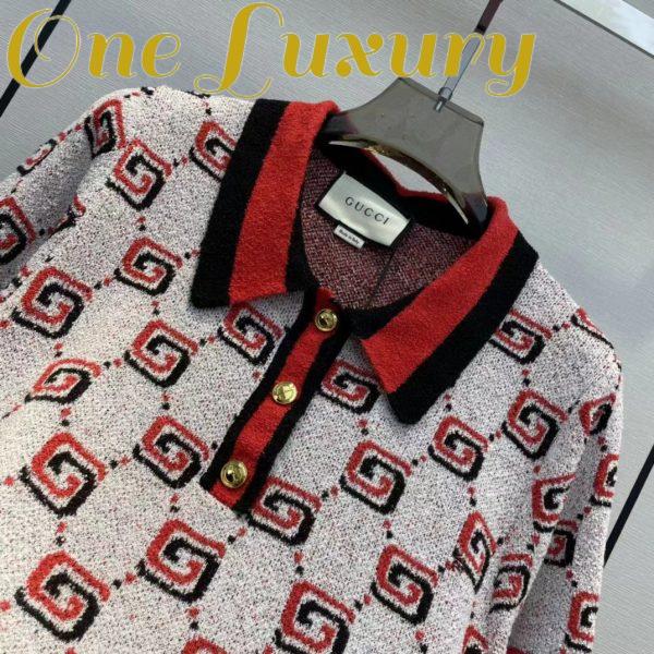 Replica Gucci Men GG Cotton Jacquard Polo Shirt Ivory Red Polo Collar Short Sleeves 6