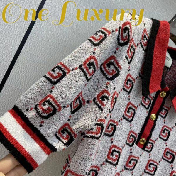 Replica Gucci Men GG Cotton Jacquard Polo Shirt Ivory Red Polo Collar Short Sleeves 10
