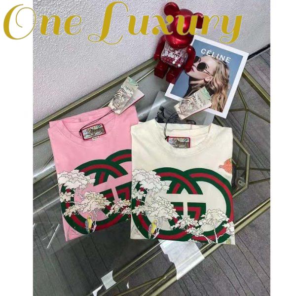 Replica Gucci Men GG Tiger Interlocking G T-Shirt Pink Cotton Jersey Flower Crewneck Oversize Fit 7