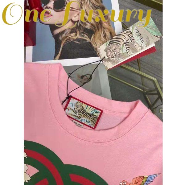 Replica Gucci Men GG Tiger Interlocking G T-Shirt Pink Cotton Jersey Flower Crewneck Oversize Fit 8
