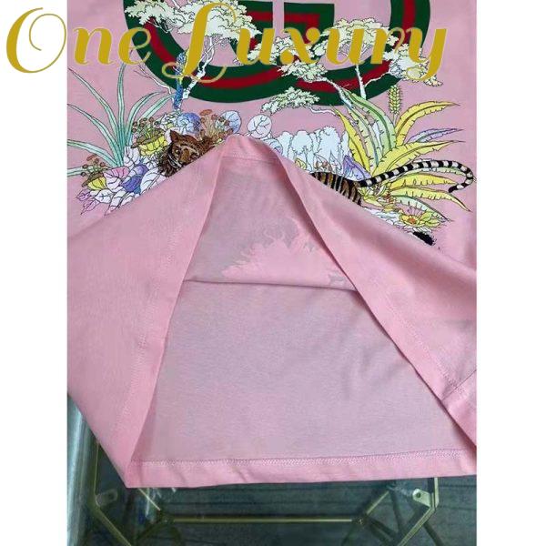 Replica Gucci Men GG Tiger Interlocking G T-Shirt Pink Cotton Jersey Flower Crewneck Oversize Fit 9