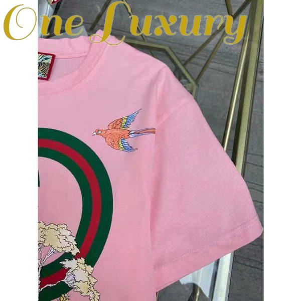 Replica Gucci Men GG Tiger Interlocking G T-Shirt Pink Cotton Jersey Flower Crewneck Oversize Fit 10