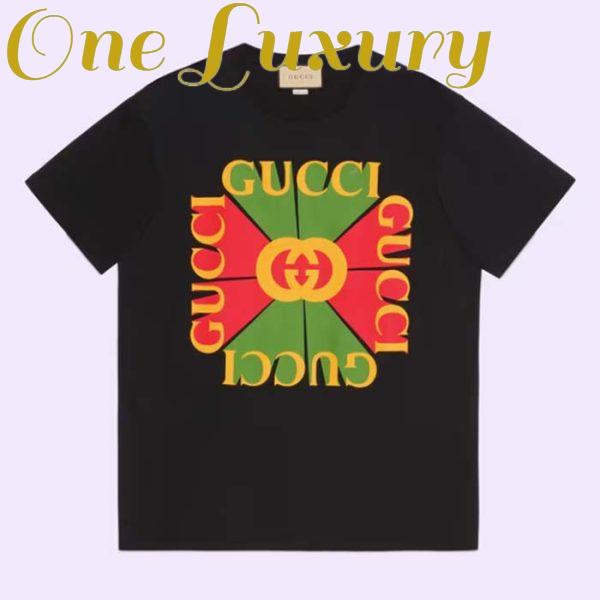 Replica Gucci Men GG Vintage Logo Print T-Shirt Black Cotton Jersey Crewneck Short Sleeves