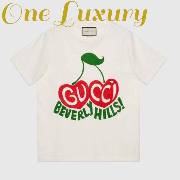 Replica Gucci Men Gucci Beverly Hills Cherry Print T-Shirt Cotton Jersey Crewneck Short Sleeves