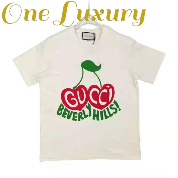 Replica Gucci Men Gucci Beverly Hills Cherry Print T-Shirt Cotton Jersey Crewneck Short Sleeves 3