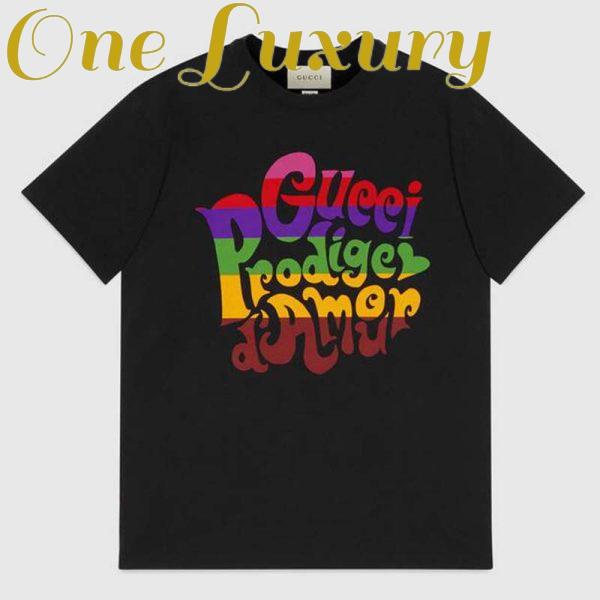 Replica Gucci Men Gucci Prodige D’Amour Print T-Shirt Cotton Crewneck Oversize Fit-Black