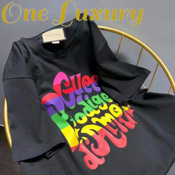 Replica Gucci Men Gucci Prodige D’Amour Print T-Shirt Cotton Crewneck Oversize Fit-Black 4
