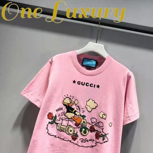 Replica Gucci Women Disney x Gucci Donald Duck T-Shirt Cotton Jersey Crewneck Short Sleeves-Pink 4