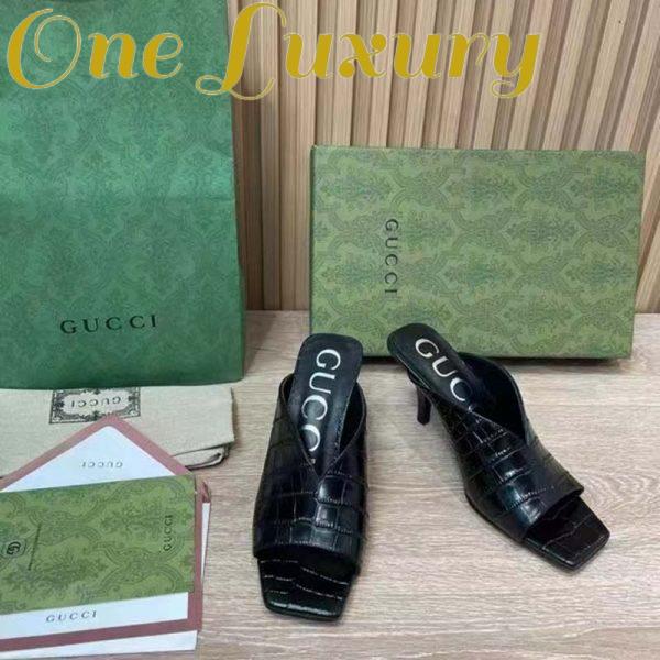 Replica Gucci Women GG Crocodile Print Pump Black Square Toe Mid Heel 4